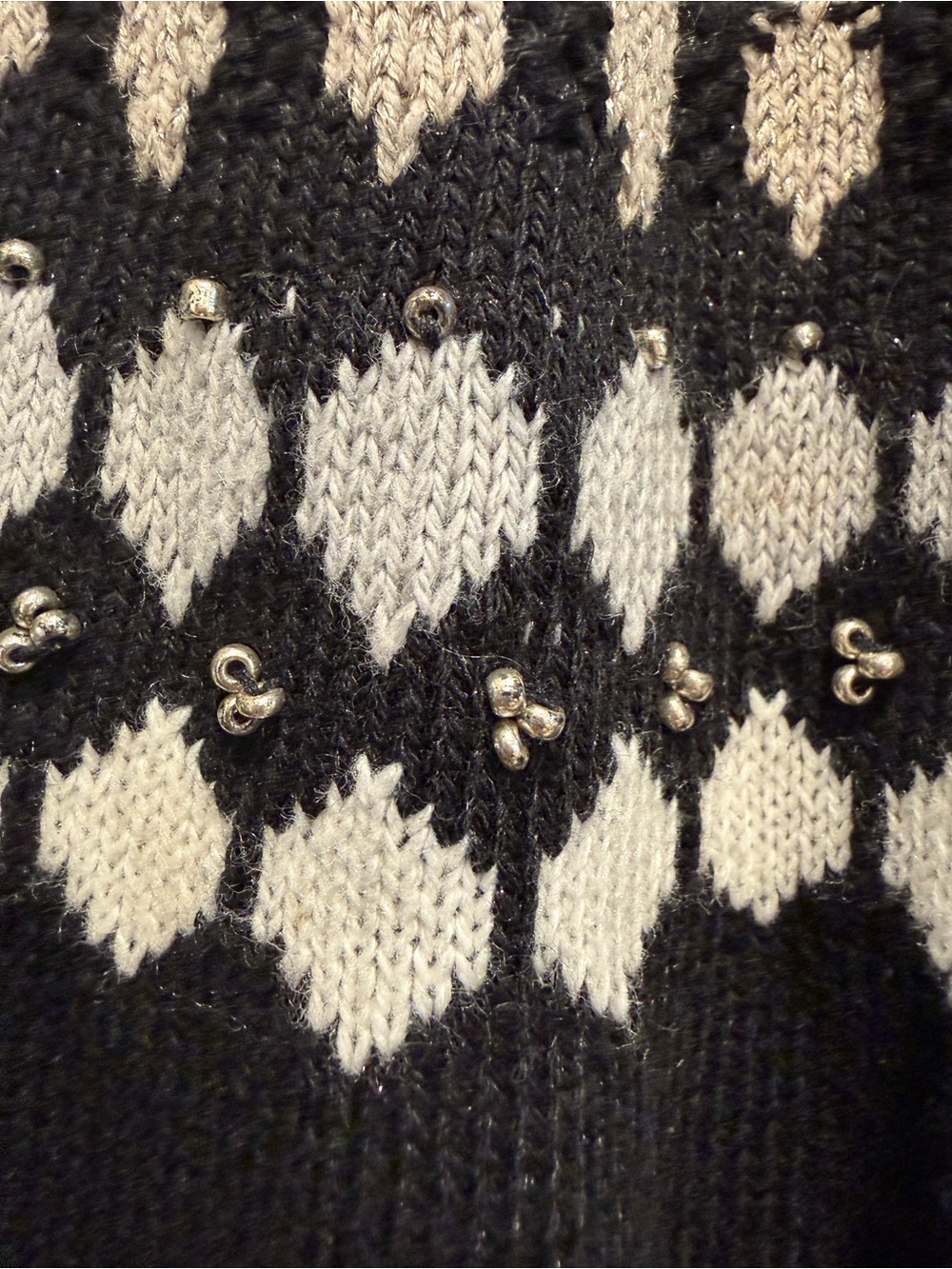 J. Jill Black Fair Isle Nordic Crewneck Beaded Metallic Sweater NWT Medium - Picture 6 of 6